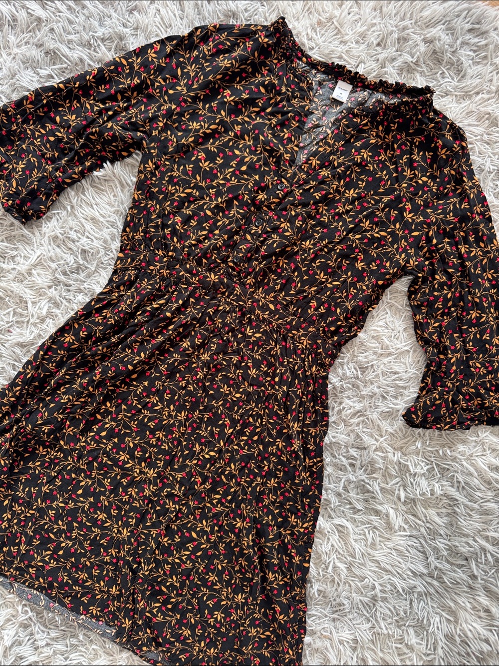 Old Navy Black Mini Dress with Red and Gold Floral Print